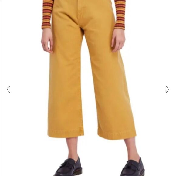 Free People we the free mustard Yellow High-Rise Cropped Wide-Leg Pants size 27 - Picture 2 of 12